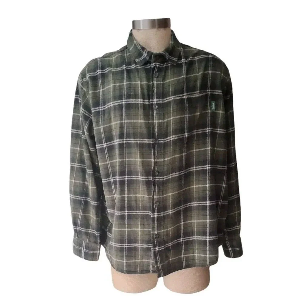 Woolrich Men’s Shirt Cotton Flannel Green Plaid Size XXL Long Sleeve Button Up